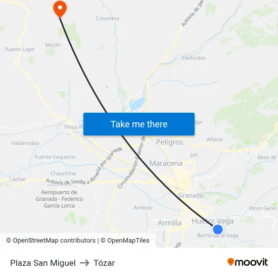 Plaza San Miguel to Tózar map