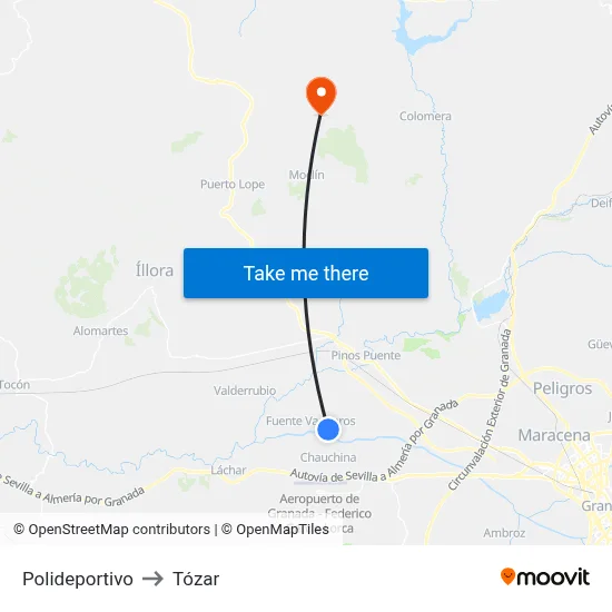 Polideportivo to Tózar map