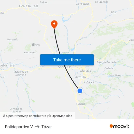 Polideportivo V to Tózar map