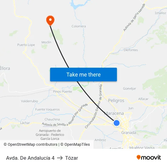 Avda. De Andalucía 4 to Tózar map
