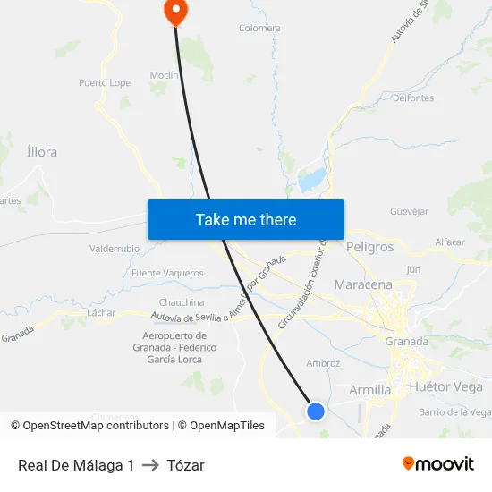 Real De Málaga 1 to Tózar map
