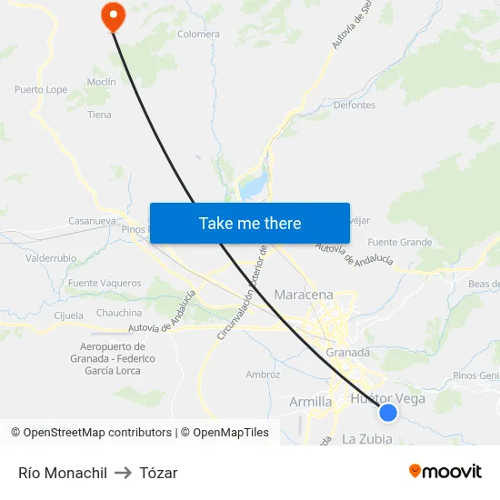 Río Monachil to Tózar map