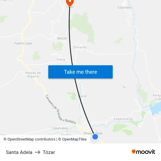 Santa Adela to Tózar map