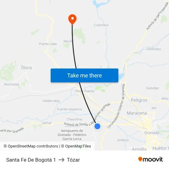 Santa Fe De Bogotá 1 to Tózar map