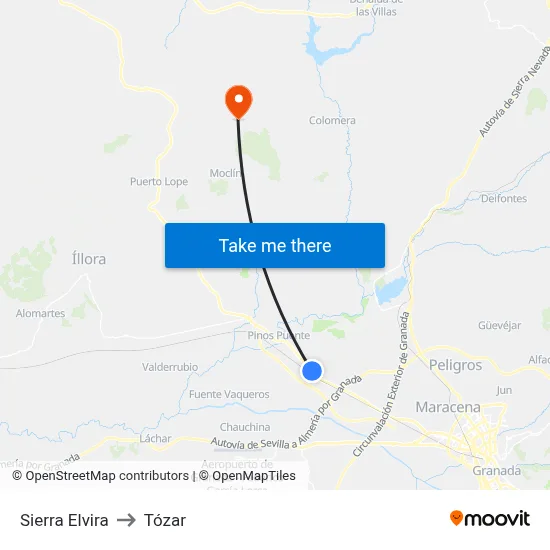 Sierra Elvira to Tózar map