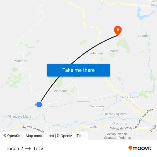 Tocón 2 to Tózar map
