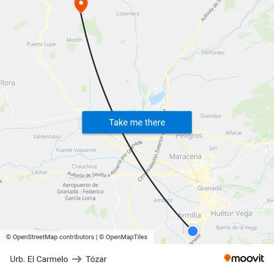 Urb. El Carmelo to Tózar map
