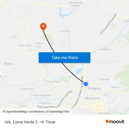 Urb. Loma Verde 2 to Tózar map