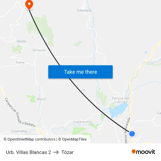 Urb. Villas Blancas 2 to Tózar map