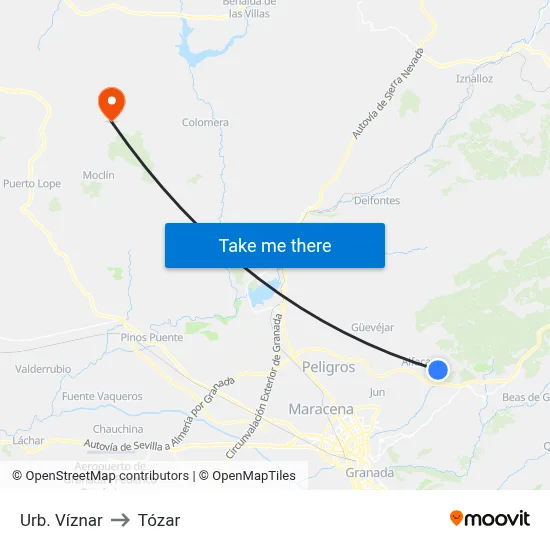 Urb. Víznar to Tózar map
