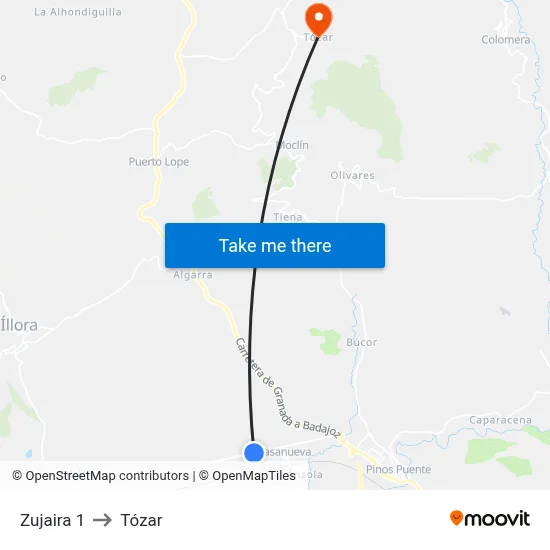 Zujaira 1 to Tózar map