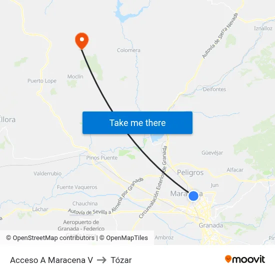 Acceso A Maracena V to Tózar map