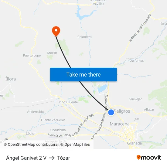 Ángel Ganivet 2 V to Tózar map