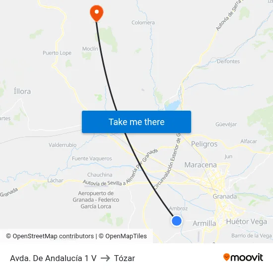 Avda. De Andalucía 1 V to Tózar map