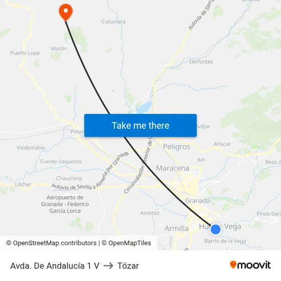 Avda. De Andalucía 1 V to Tózar map