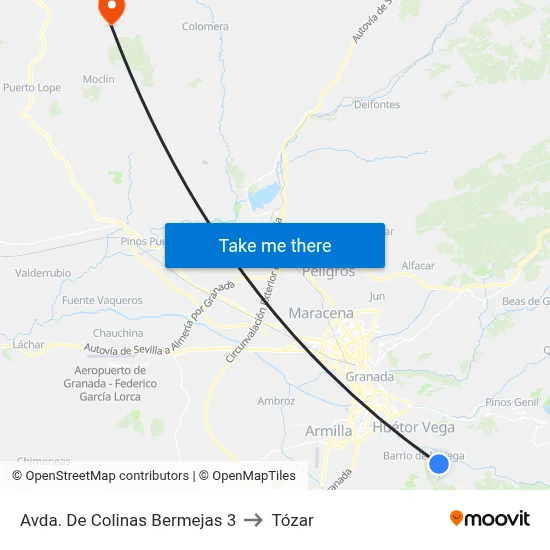 Avda. De Colinas Bermejas 3 to Tózar map