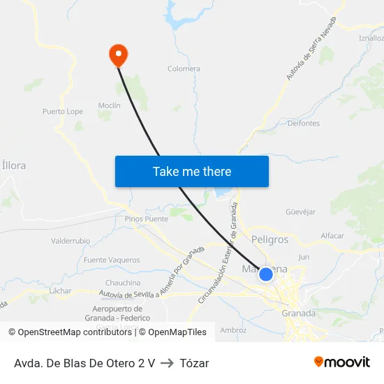 Avda. De Blas De Otero 2 V to Tózar map