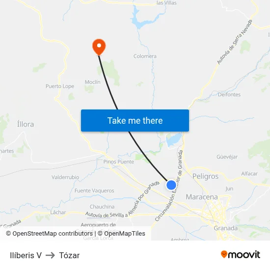 Ilíberis V to Tózar map