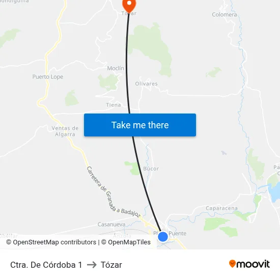 Ctra. De Córdoba 1 to Tózar map