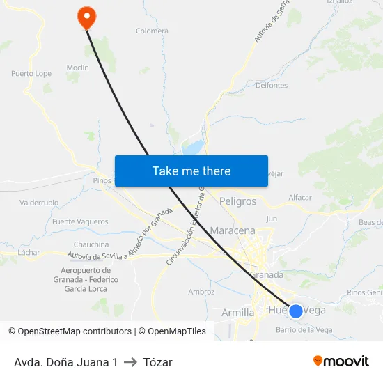 Avda. Doña Juana 1 to Tózar map