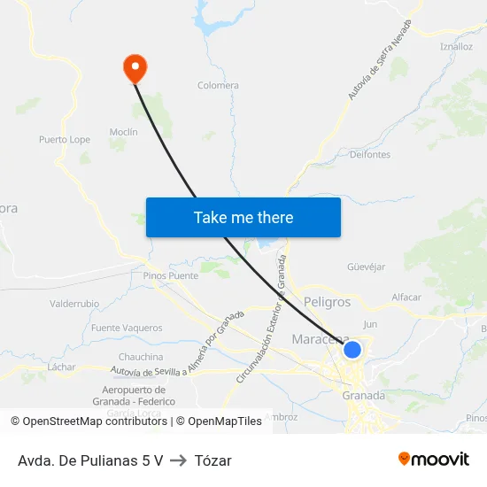 Avda. De Pulianas 5 V to Tózar map
