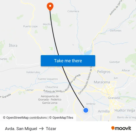 Avda. San Miguel to Tózar map