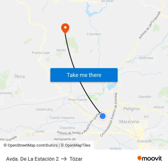 Avda. De La Estación 2 to Tózar map
