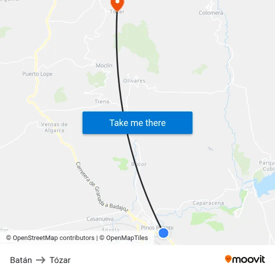 Batán to Tózar map