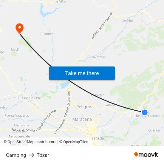 Camping to Tózar map