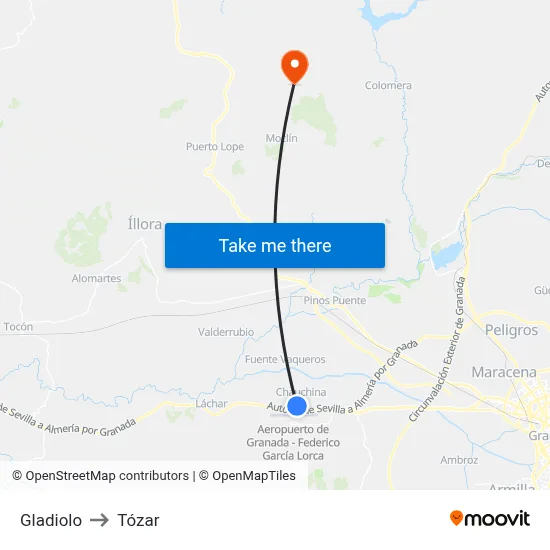 Gladiolo to Tózar map