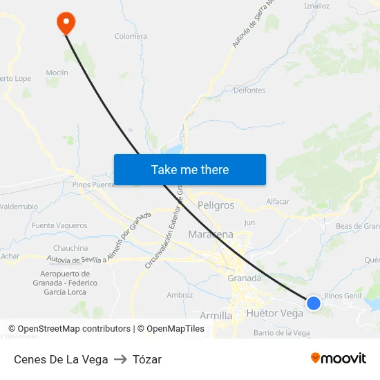 Cenes De La Vega to Tózar map