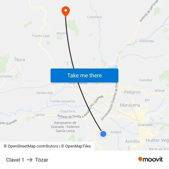 Clavel 1 to Tózar map