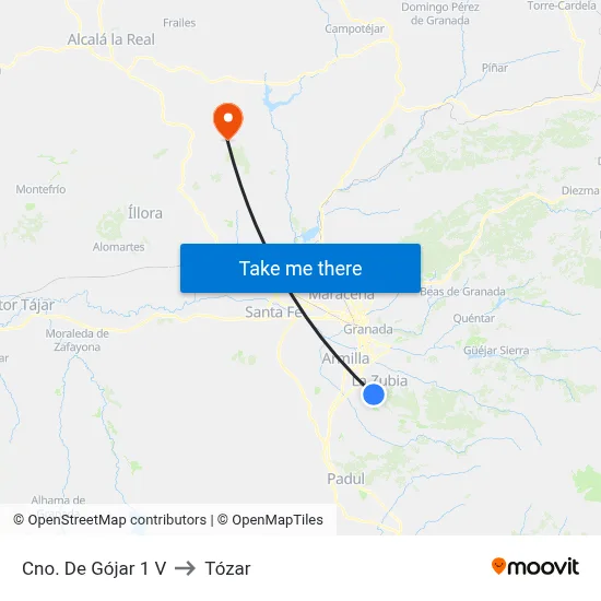 Cno. De Gójar 1 V to Tózar map