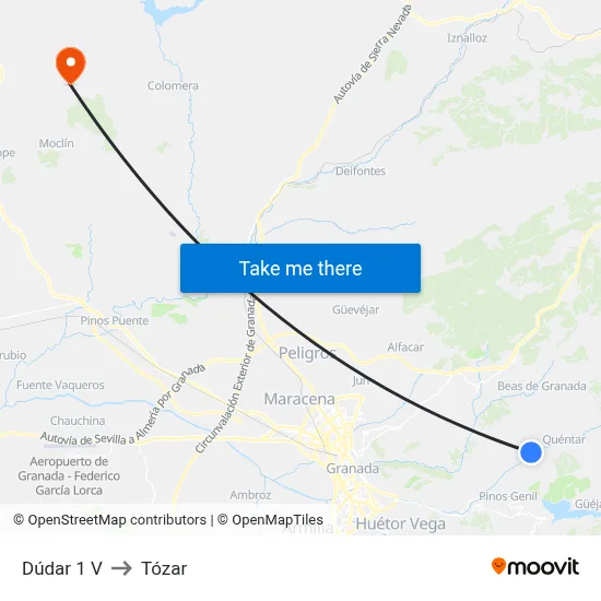 Dúdar 1 V to Tózar map