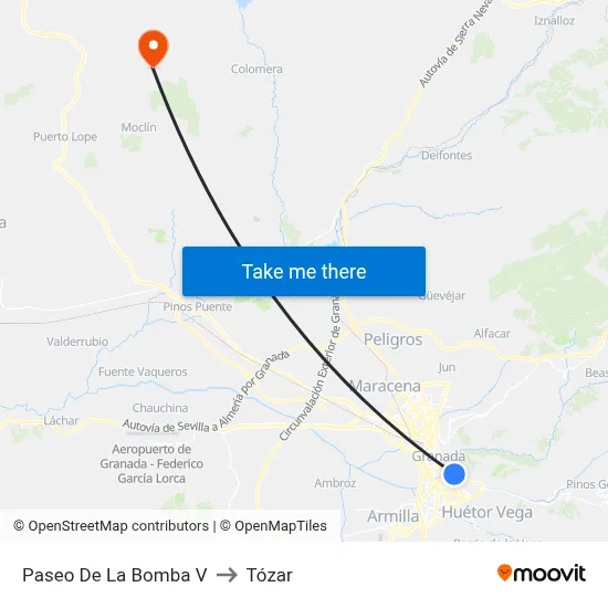 Paseo De La Bomba V to Tózar map