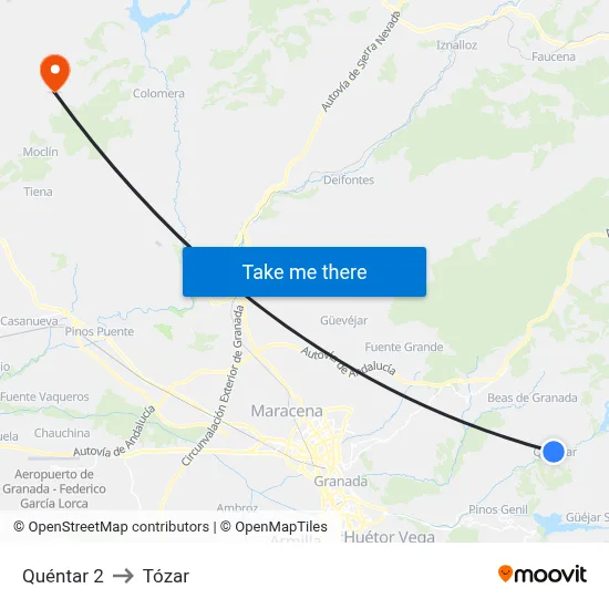 Quéntar 2 to Tózar map