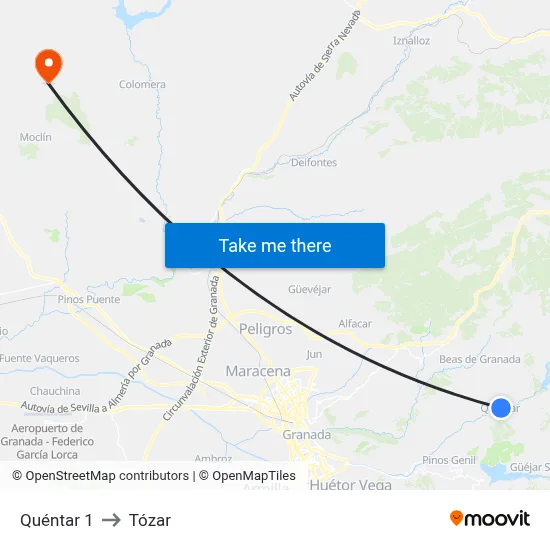 Quéntar 1 to Tózar map