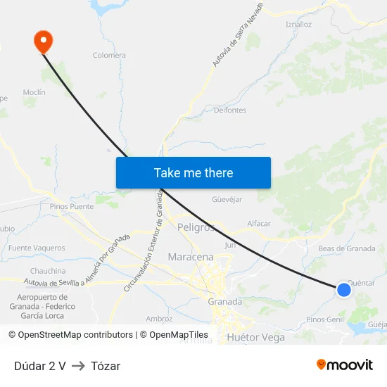 Dúdar 2 V to Tózar map