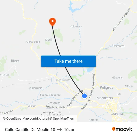 Calle Castillo De Moclín 10 to Tózar map