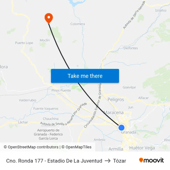 Cno. Ronda 177 - Estadio De La Juventud to Tózar map