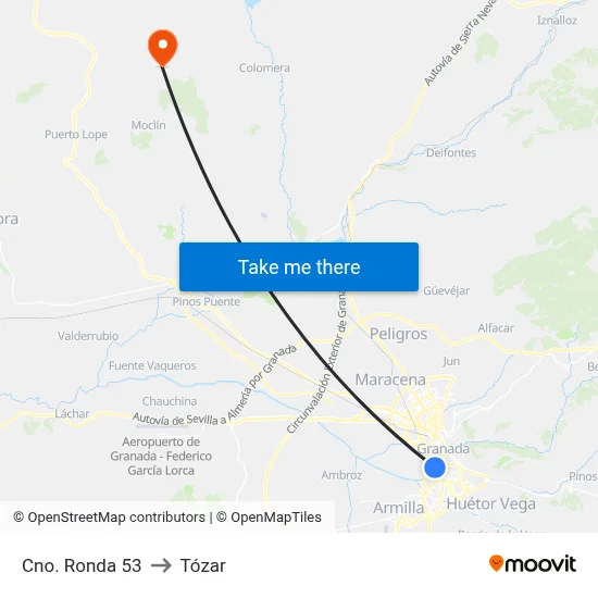 Cno. Ronda 53 to Tózar map