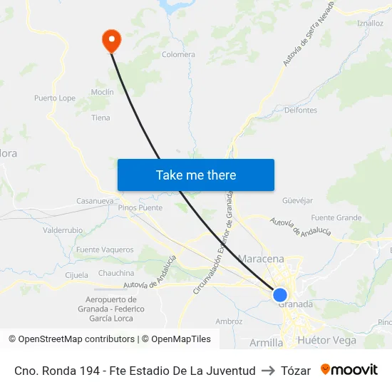 Cno. Ronda 194 - Fte Estadio De La Juventud to Tózar map