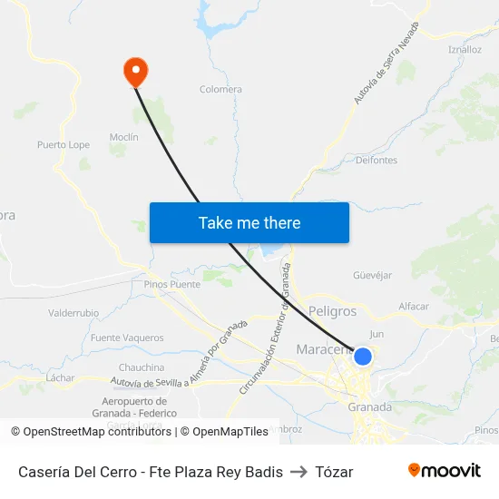 Casería Del Cerro - Fte Plaza Rey Badis to Tózar map