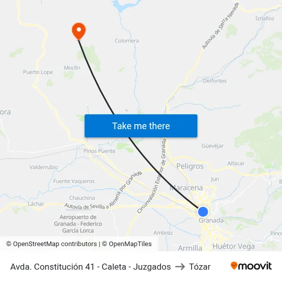 Avda. Constitución 41 - Caleta - Juzgados to Tózar map