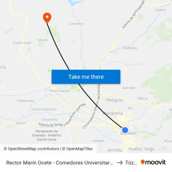 Rector Marín Ocete - Comedores Universitarios to Tózar map
