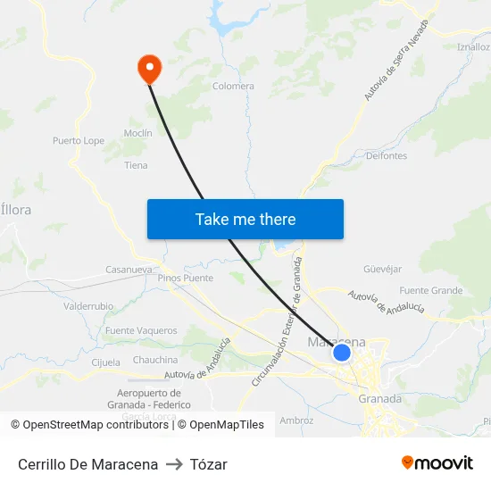 Cerrillo De Maracena to Tózar map