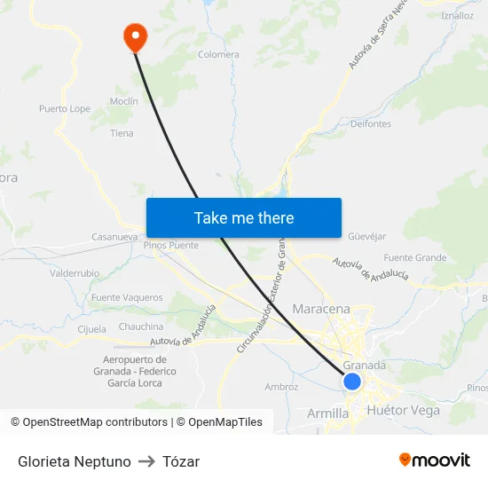 Glorieta Neptuno to Tózar map