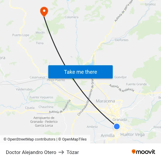 Doctor Alejandro Otero to Tózar map