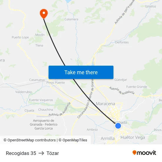 Recogidas 35 to Tózar map