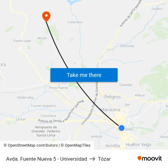 Avda. Fuente Nueva 5 - Universidad to Tózar map